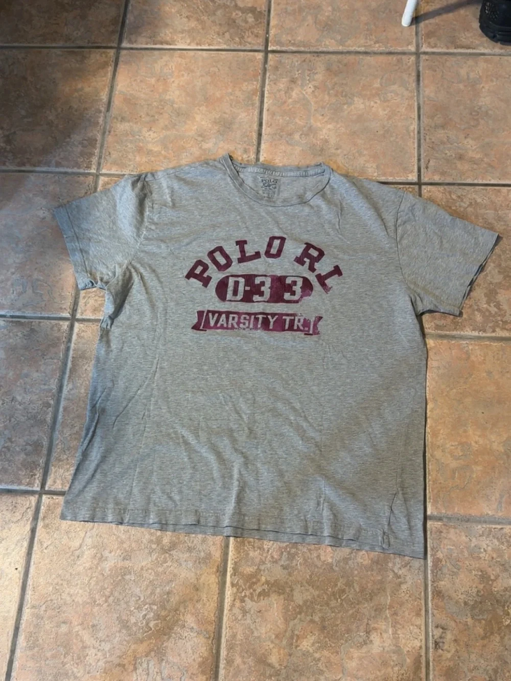 Polo by Ralph Lauren Gray Tee with Maroon Varsity Graphic